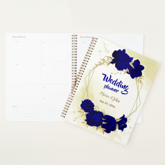 Koninklijk Blauw Bloemen Gouden Bruiloft Planner (Display)