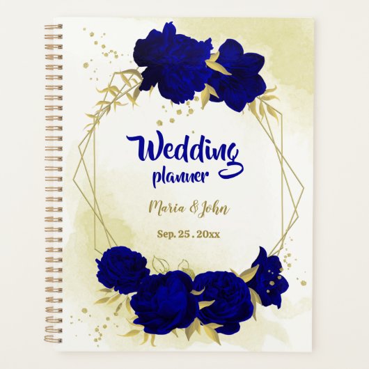 Koninklijk Blauw Bloemen Gouden Bruiloft Planner (Voorkant)