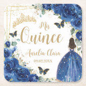 Koninklijk Blauw Bloemen Prinses Goud Quinceañera  Kartonnen Onderzetters (Voorkant)