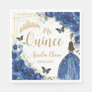 Koninklijk Blauw Bloemen Prinses Goud Quinceañera  Servet