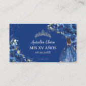 Koninklijk Blauw Bloemen Zilver Quinceañera QR Cod Informatiekaartje (Achterkant)
