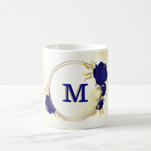koninklijk blauw bloemig goud koffiemok