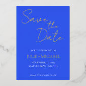 Koninklijk Blauw Eenvoudig Stijl Bruiloft Save the Folie Uitnodiging (Voorkant)