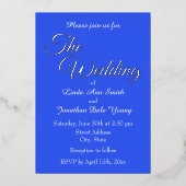 Koninklijk Blauw Eenvoudig Stijl Huwelijk Folie Uitnodiging (Voorkant)