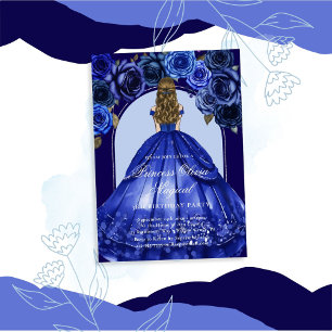 Koninklijk Blauw Elegant Magisch Prinsessenfeest Kaart