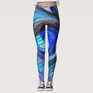 Koninklijk Blauw en Aqua Doodle Met Zwarte Lijnen Leggings