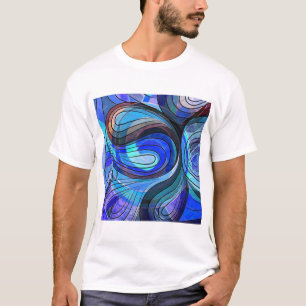 Koninklijk Blauw en Aqua Doodle Met Zwarte Lijnen T-shirt