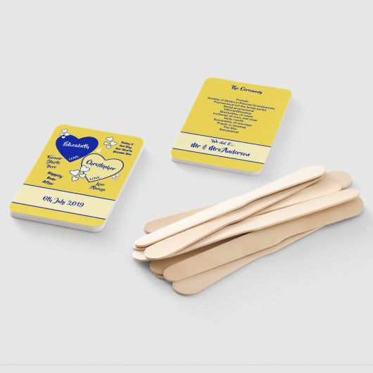 Koninklijk blauw en geel Bruiloft Handwaaier (Niet-gemonteerd)