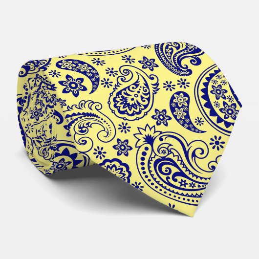 Koninklijk Blauw en Geel Paisley Pattern Stropdas (Opgerold)