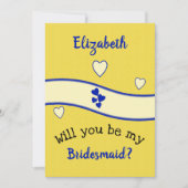 Koninklijk blauw en geel wordt mijn bruidsmeisje kaart (Voorkant)