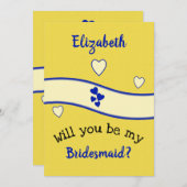 Koninklijk blauw en geel wordt mijn bruidsmeisje kaart (Voorkant / Achterkant)