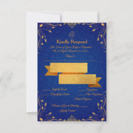 Koninklijk Blauw en Goud Antwoordkaart RSVP Kaartje