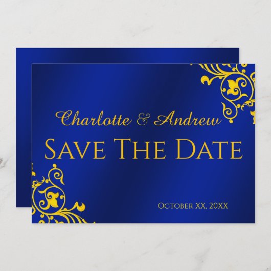 Koninklijk Blauw en Goud Bewaar de Datum Save The Date (Voorkant / Achterkant)