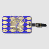 Koninklijk Blauw en Goud Glam Monogram Bagagelabel (Voorkant (horizontaal))