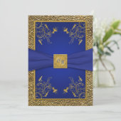 Koninklijk Blauw en Goud Monogram Bruiloft Uitnodi Kaart (Staand voorkant)