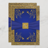 Koninklijk Blauw en Goud Monogram Bruiloft Uitnodi Kaart (Voorkant / Achterkant)