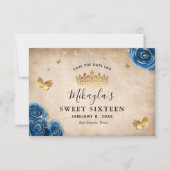 Koninklijk Blauw en Goud Roze Perkament Elegant Save The Date (Voorkant)