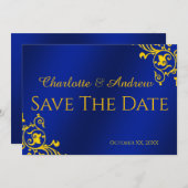 Koninklijk Blauw en Goud Save the Date (Voorkant / Achterkant)