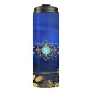 Koninklijk Blauw en Goud Turquoise Edelsteen Thermosbeker