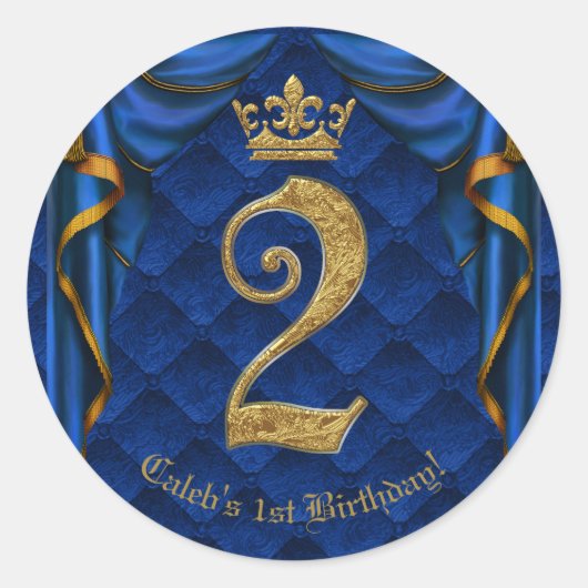 Koninklijk Blauw en Goud Twee 2de verjaardag Ronde Sticker (Voorkant)