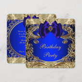 Koninklijk blauw en goud verjaardagsfeest kaart (Voorkant / Achterkant)