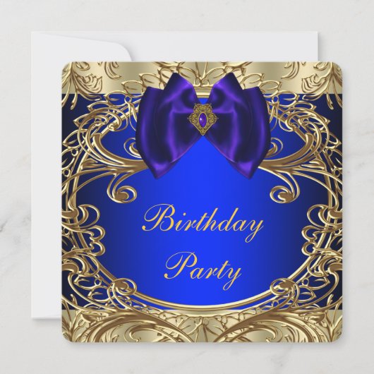 Koninklijk blauw en goud verjaardagsfeest kaart (Voorkant)
