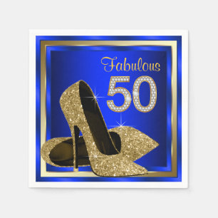 Koninklijk Blauw en Gouden Hoge Hak 50e Verjaardag Servetten