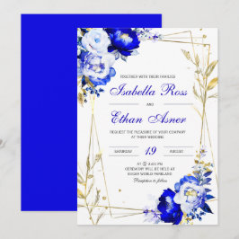 Koninklijk Blauw en Gouden HuwelijksTemplate Kaart
