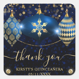 Koninklijk Blauw en Gouden Kerstballen Quinceanera Vierkante Sticker