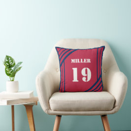 Koninklijk blauw en rood sportief geïnspireerd sie kussen