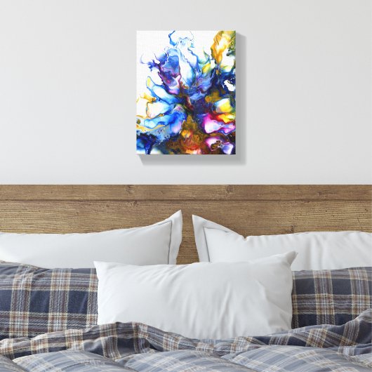 Koninklijk Blauw en Roze Abstracte Vloeiende Kunst Canvas Afdruk (Insitu (Slaapkamer))