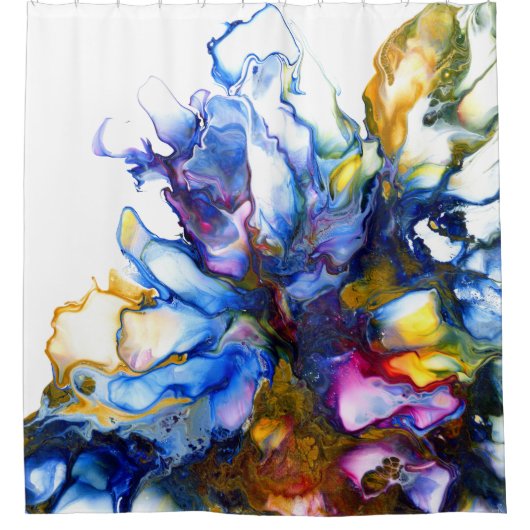 Koninklijk Blauw en Roze Abstracte Vloeiende Kunst Douchegordijn (Voorkant)