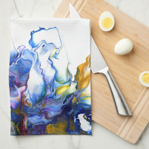 Koninklijk Blauw en Roze Abstracte Vloeiende Kunst Theedoek