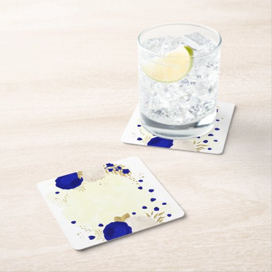 koninklijk blauw en wit bloemen goud kartonnen onderzetters (Insitu)