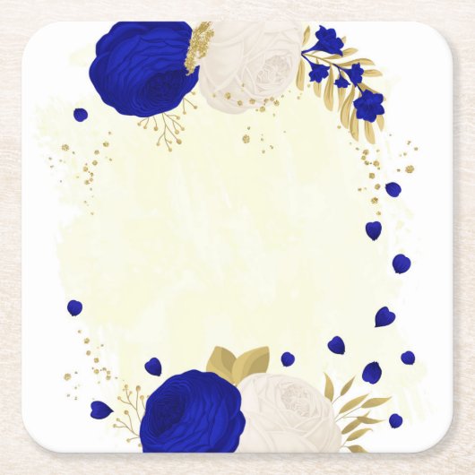 koninklijk blauw en wit bloemen goud kartonnen onderzetters (Voorkant)