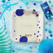 koninklijk blauw en wit bloemen goud papieren bordje (Feest)