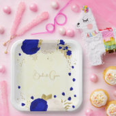 koninklijk blauw en wit bloemen goud papieren bordje (Feest)