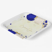 koninklijk blauw en wit bloemen goud papieren bordje (Gebogen)