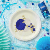 koninklijk blauw en wit bloemen goud papieren bordje (Feest)
