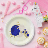 koninklijk blauw en wit bloemen goud papieren bordje (Feest)