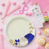 koninklijk blauw en wit bloemen goud papieren bordje (Feest)