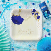 koninklijk blauw en wit bloemen goud papieren bordje (Feest)