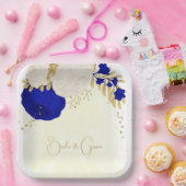 koninklijk blauw en wit bloemen goud papieren bordje (Feest)