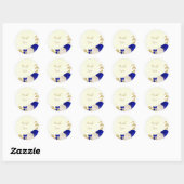 koninklijk blauw en wit bloemen goud ronde sticker (Vel)