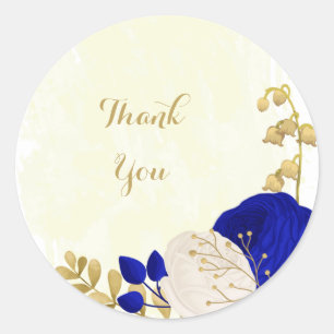 koninklijk blauw en wit bloemen goud ronde sticker