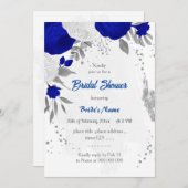 koninklijk blauw en wit bloemen zilver vrijgezelle kaart (Voorkant / Achterkant)