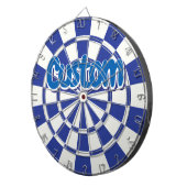 Koninklijk Blauw En Wit Met Blauwe Aangepaste Teks Dartbord (Voorkant Rechts)