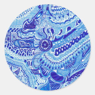 Koninklijk blauw en wit Ming-stijlpatroonkunst Ronde Sticker