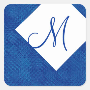 Koninklijk Blauw en Wit Monogram M Bruiloft G367 Vierkante Sticker