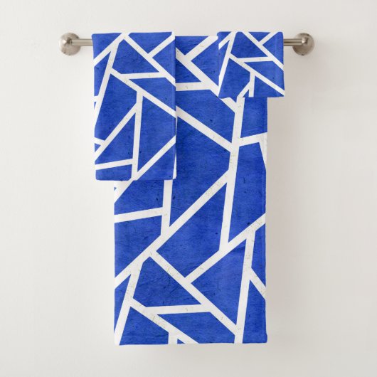 Koninklijk blauw en wit mozaïekpatroon bad handdoek (Insitu)